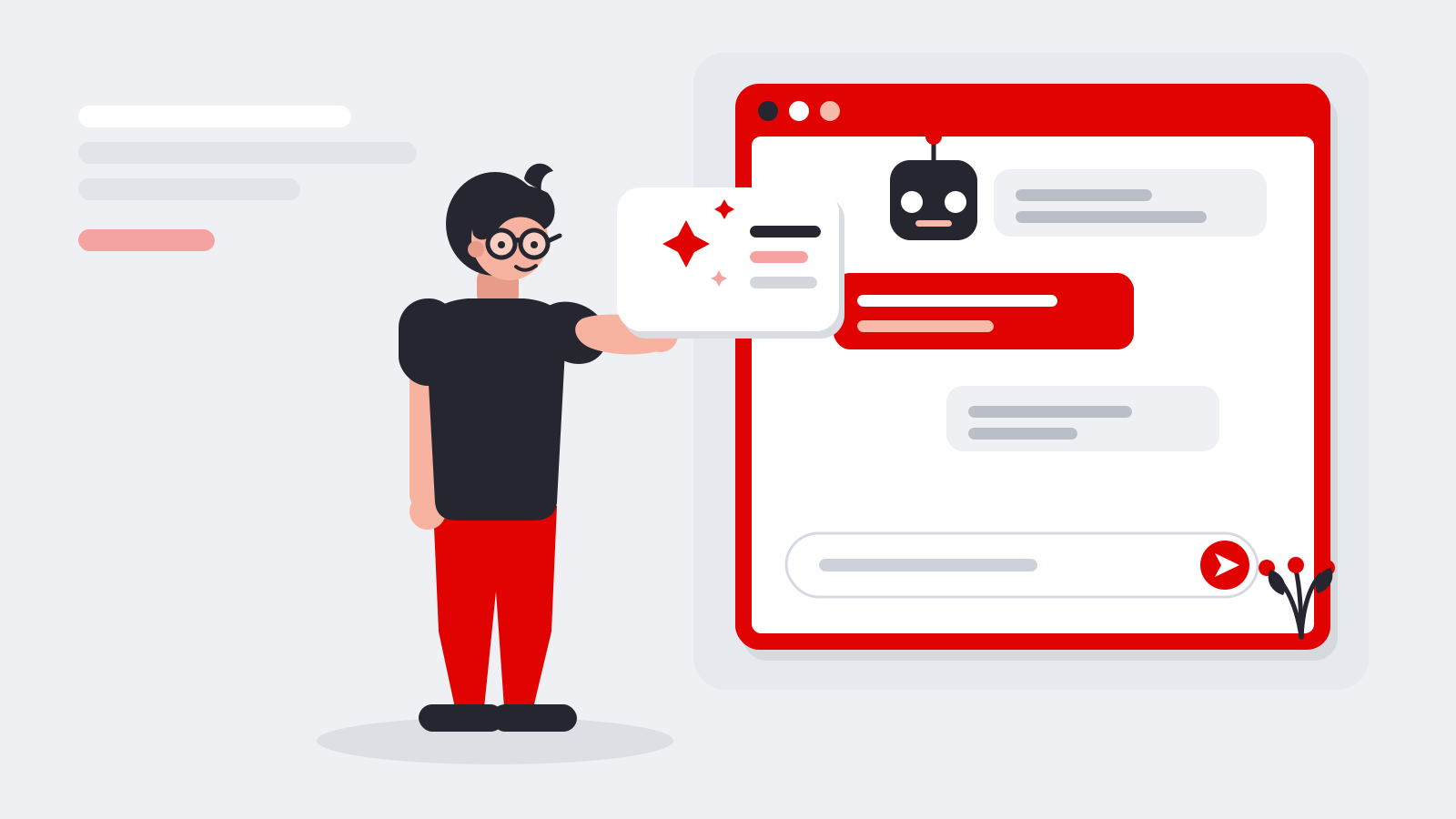 En chatbot forklaret: en bot besvarer brugerens spørgsmål automatisk i en chat.
